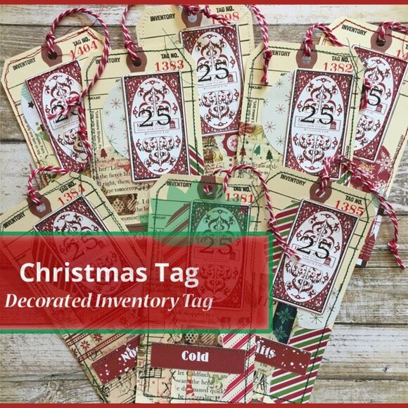 Christmas Junk Journal Tag Ephemera Lot 10 mq Handmade Sewn Scrapbook Embellishm - Picture 2 of 10